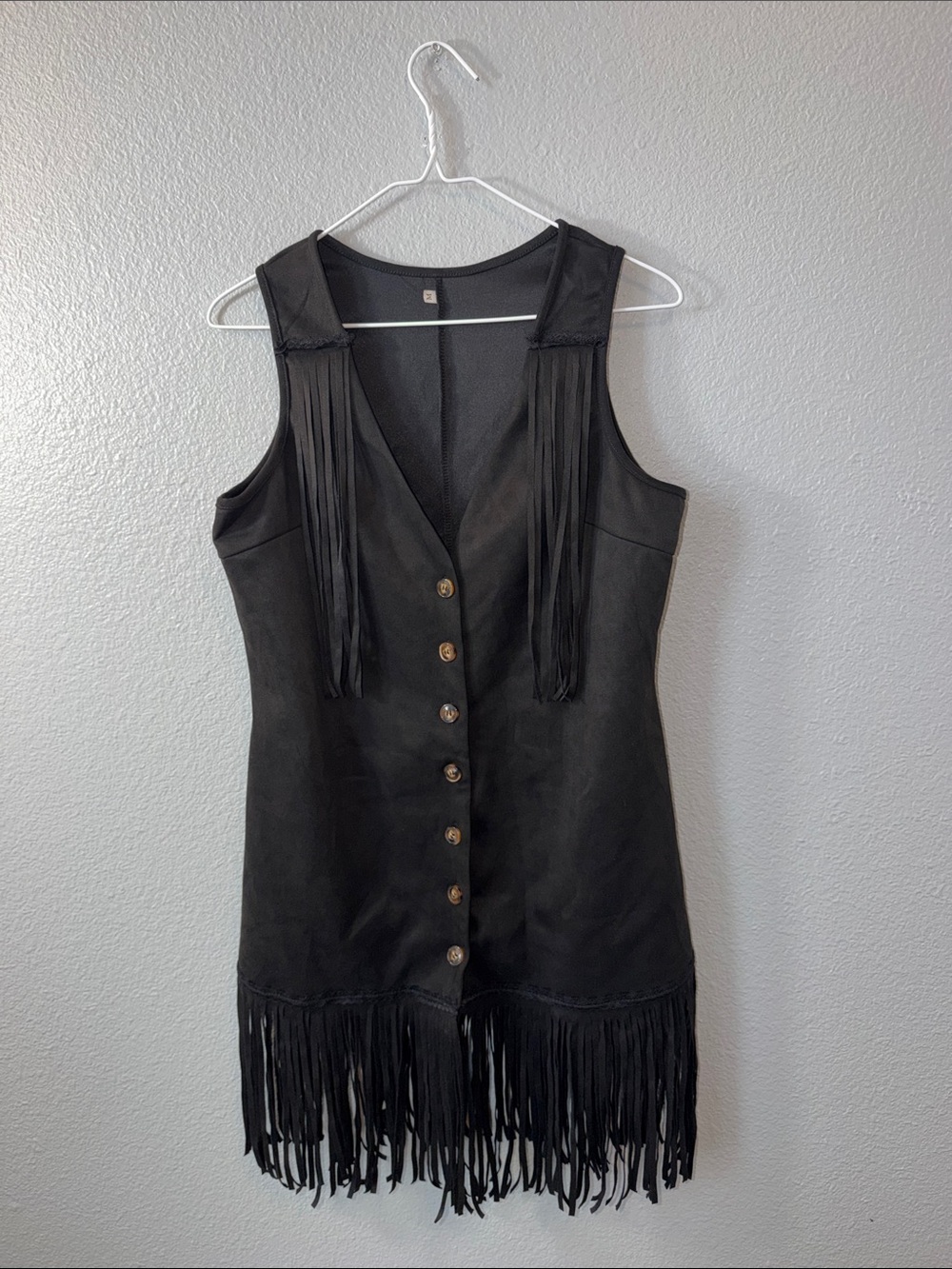 Black Fringe Button-Front Western Vest